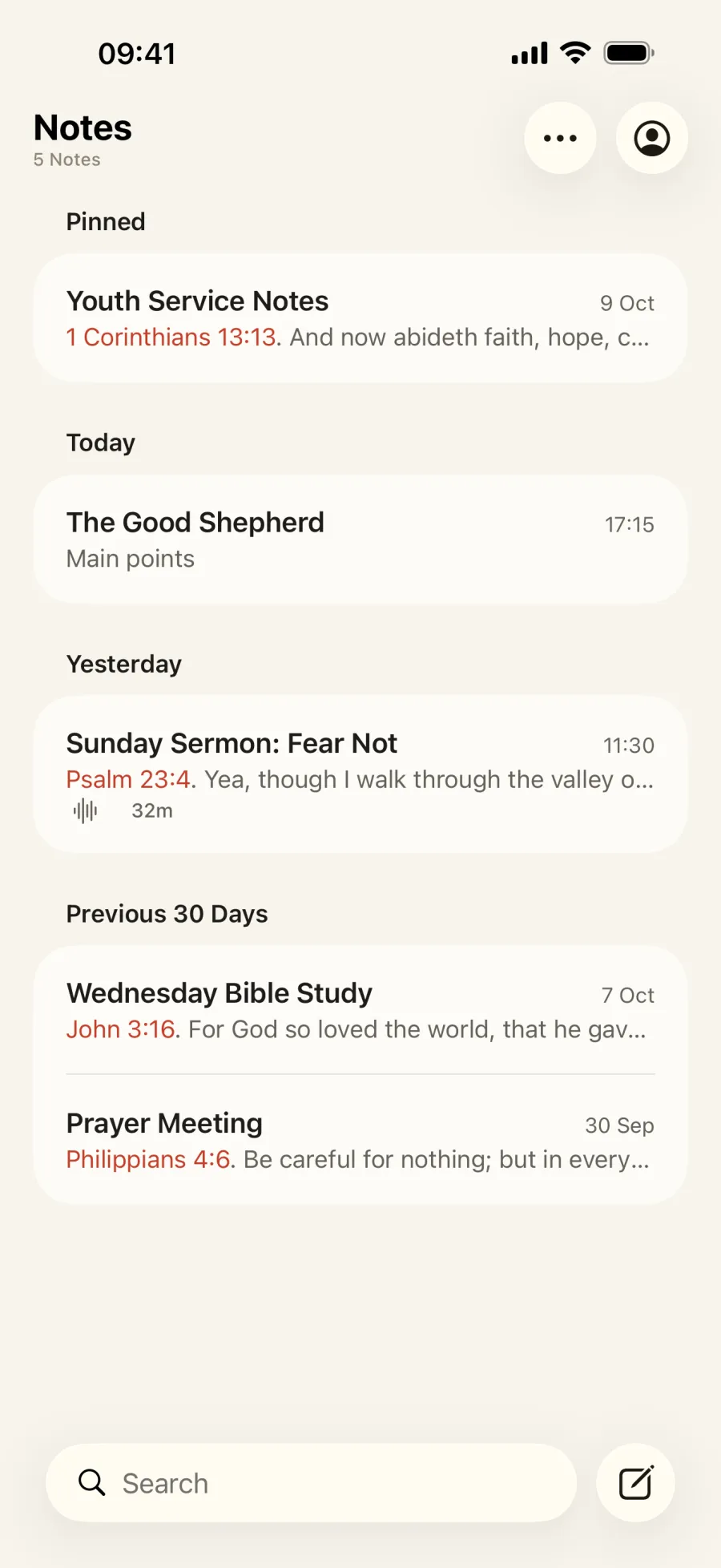 The Notes list