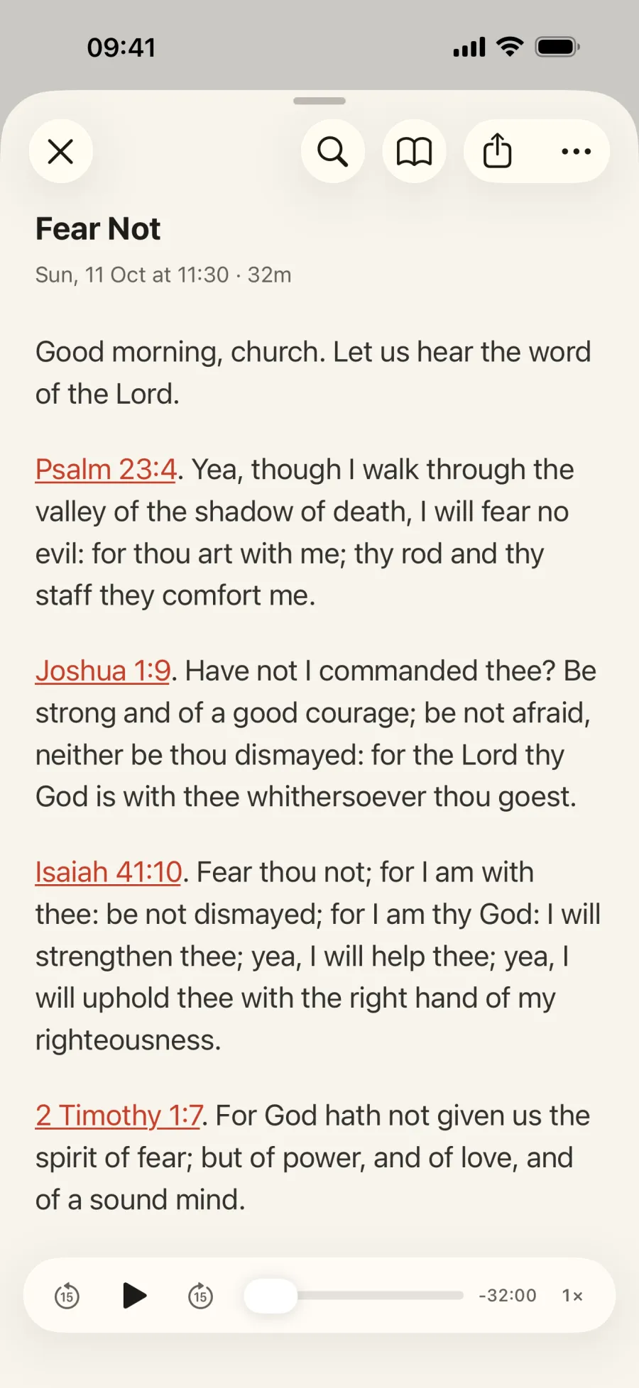 A recording's transcript with its verses linked